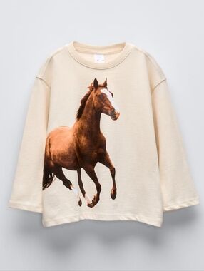 Zara Girl Shirt Long Sleeve Horse Graphic Equestrian Style Size 11/12 NWT